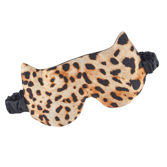 Silk sleep mask with bunny, leopard/black