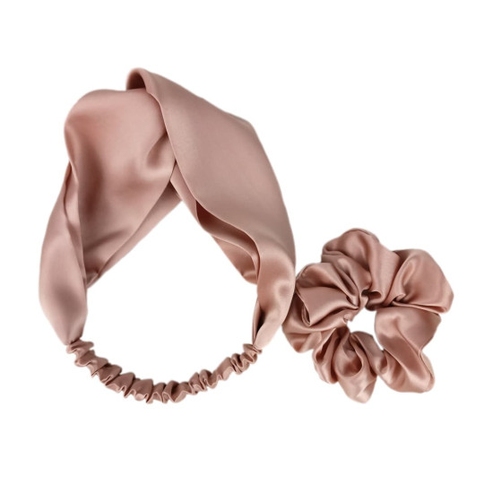 Шовковий набір: пов'язка для волосся + резиночка, Rose Beige